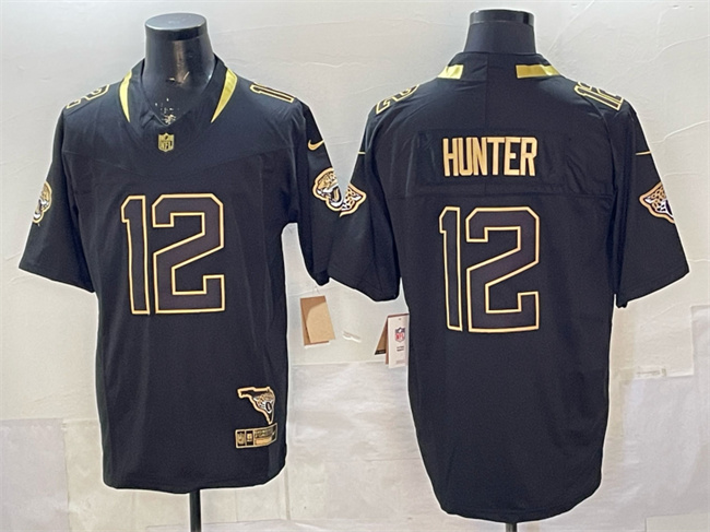 Men's Jacksonville Jaguars #12 Travis Hunter Black Gold 2025 F.U.S.E. With Patch Vapor Untouchable Limited Stitched Jersey Men's Jacksonville Jaguars #12 Travis Hunter Black Gold 2025 F.U.S.E. With Patch Vapor Untouchable Limited Stitched Jersey