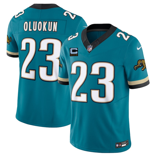 Men's Jacksonville Jaguars #23 Foye Oluokun Teal 2025 F.U.S.E. With 4-Star C Patch Prowler Throwback Vapor Limited Stitched Football Jersey Men's Jacksonville Jaguars #23 Foye Oluokun Teal 2025 F.U.S.E. With 4-Star C Patch Prowler Throwback Vapor Limited Stitched Football Jersey