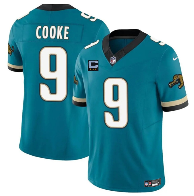 Men's Jacksonville Jaguars #9 Logan Cooke Teal 2025 F.U.S.E. With 3-Star C Patch Prowler Throwback Vapor Limited Stitched Football Jersey Men's Jacksonville Jaguars #9 Logan Cooke Teal 2025 F.U.S.E. With 3-Star C Patch Prowler Throwback Vapor Limited Stitched Football Jersey
