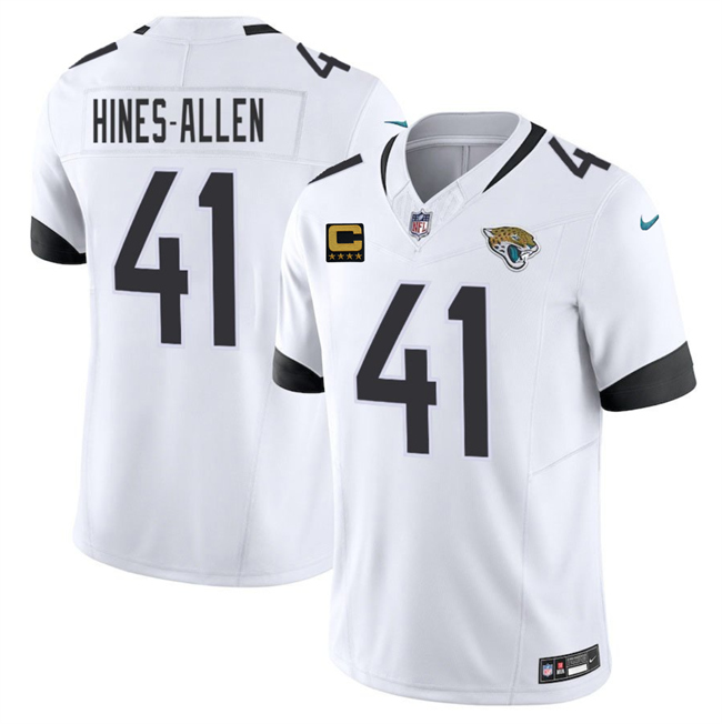 Men's Jacksonville Jaguars #41 Josh Hines-Allen White 2025 F.U.S.E. With 4-Star C Patch Vapor Limited Stitched Football Jersey Men's Jacksonville Jaguars #41 Josh Hines-Allen White 2025 F.U.S.E. With 4-Star C Patch Vapor Limited Stitched Football Jersey
