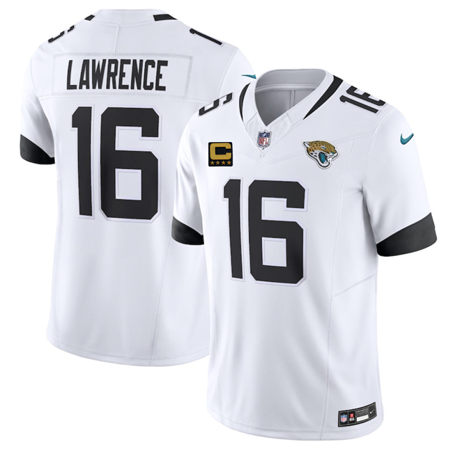 Men's Jacksonville Jaguars #16 Trevor Lawrence White 2025 F.U.S.E. With 4-Star C Patch Vapor Limited Stitched Football Jersey Men's Jacksonville Jaguars #16 Trevor Lawrence White 2025 F.U.S.E. With 4-Star C Patch Vapor Limited Stitched Football Jersey