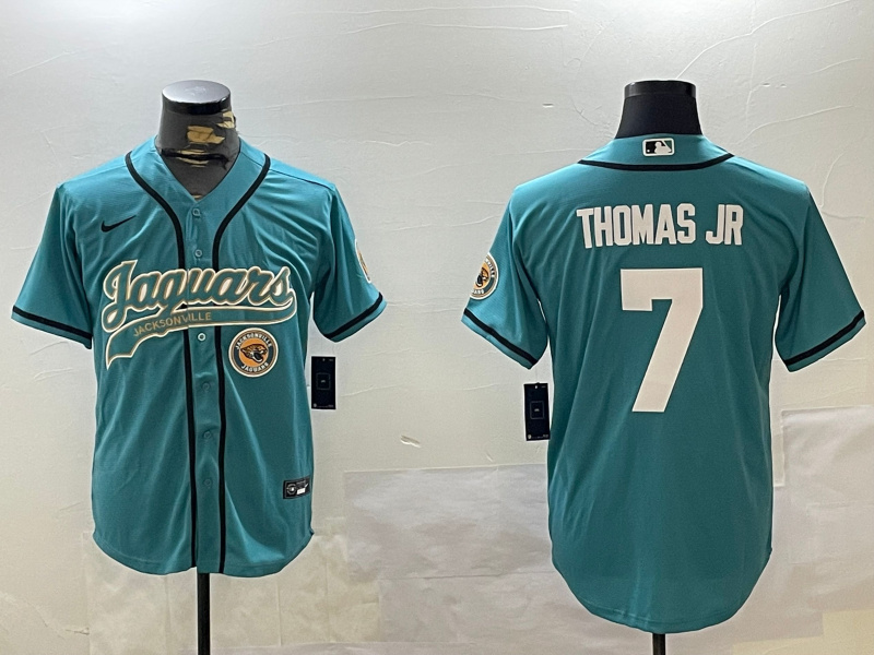 Men's Jacksonville Jaguars #7 Brian Thomas Jr Teal With Patch Cool Base Stitched Baseball Jersey 2 Men's Jacksonville Jaguars #7 Brian Thomas Jr Teal With Patch Cool Base Stitched Baseball Jersey 2
