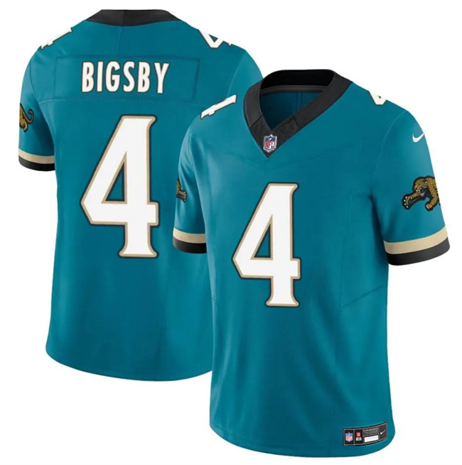 Men's Jacksonville Jaguars #4 Tank Bigsby Teal 2024 F.U.S.E. Prowler Throwback Vapor Limited Stitched Football Jersey Men's Jacksonville Jaguars #4 Tank Bigsby Teal 2024 F.U.S.E. Prowler Throwback Vapor Limited Stitched Football Jersey