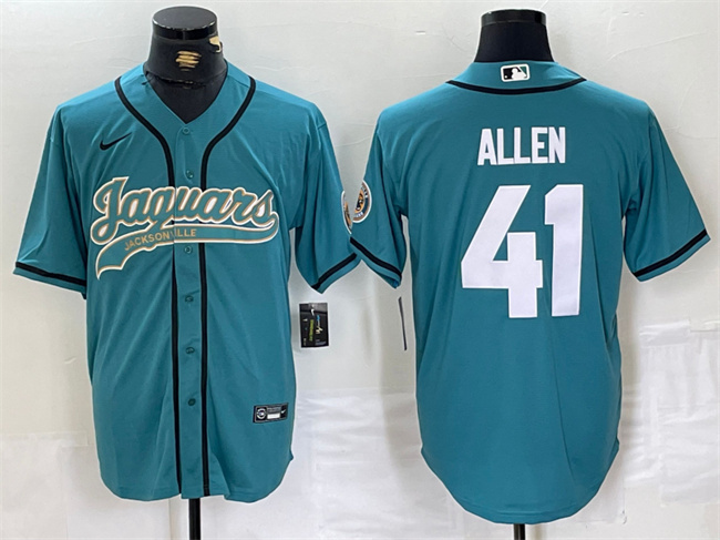 Men's Jacksonville Jaguars #41 Josh Allen Teal With Patch Cool Base Stitched Baseball Jersey Men's Jacksonville Jaguars #41 Josh Allen Teal With Patch Cool Base Stitched Baseball Jersey