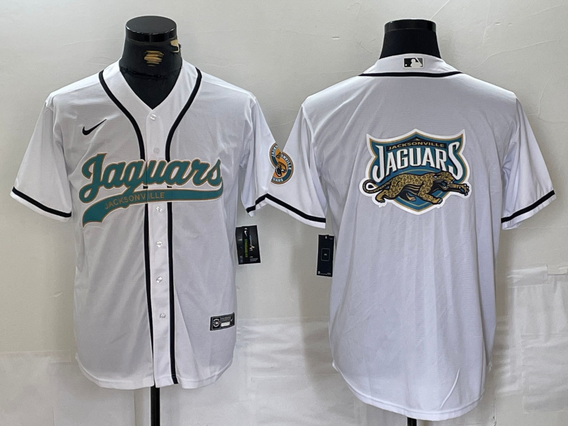 Men's Jacksonville Jaguars White With Patch Cool Base Stitched Baseball Jersey Men's Jacksonville Jaguars White With Patch Cool Base Stitched Baseball Jersey