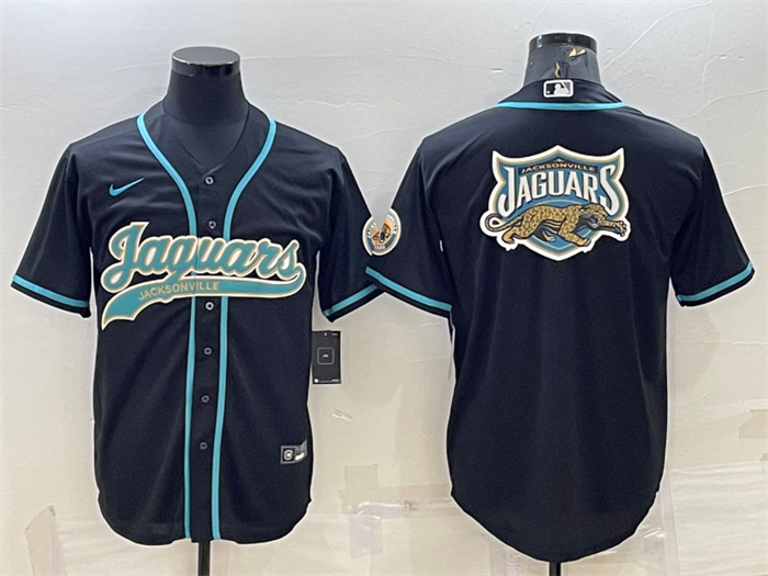 Men's Jacksonville Jaguars Black Team Big Logo With Patch Cool Base Stitched Baseball Jersey Men's Jacksonville Jaguars Black Team Big Logo With Patch Cool Base Stitched Baseball Jersey