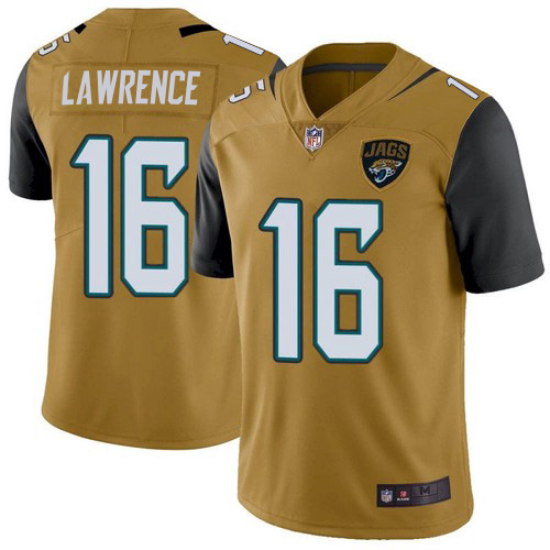 Nike Jaguars #16 Trevor Lawrence Gold Men's Stitched NFL Limited Rush Jersey Nike Jaguars #16 Trevor Lawrence Gold Men's Stitched NFL Limited Rush Jersey