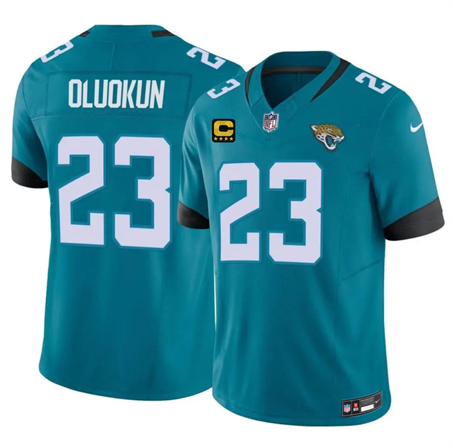 Men's Jacksonville Jaguars #23 Foyesade Oluokun Teal 2026 F.U.S.E. 4-Star C Patch Vapor Limited Stitched Football Jersey Men's Jacksonville Jaguars #23 Foyesade Oluokun Teal 2026 F.U.S.E. 4-Star C Patch Vapor Limited Stitched Football Jersey