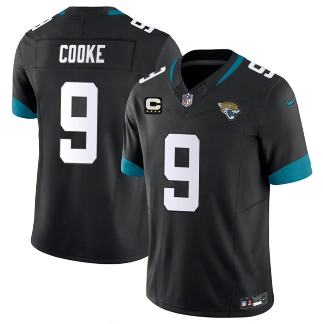 Men's Jacksonville Jaguars #9 Logan Cooke Black 2026 F.U.S.E. 4-Star C Patch Vapor Limited Stitched Football Jersey Men's Jacksonville Jaguars #9 Logan Cooke Black 2026 F.U.S.E. 4-Star C Patch Vapor Limited Stitched Football Jersey