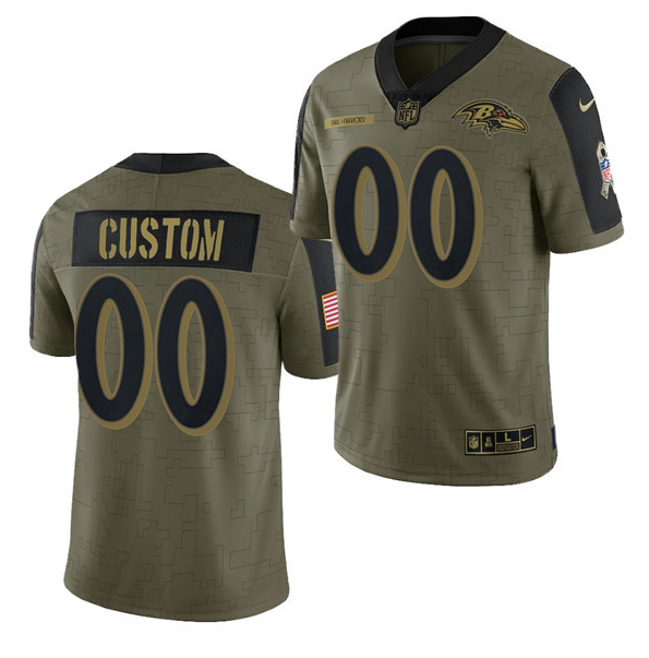 Men's Baltimore Ravens ACTIVE PLAYER Custom 2021 Olive Salute To Service Limited Men's Baltimore Ravens ACTIVE PLAYER Custom 2021 Olive Salute To Service Limited