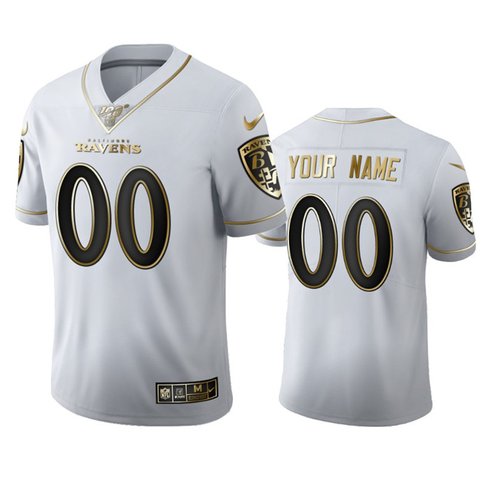 Baltimore Ravens Custom Men's Nike White Golden Edition Vapor Limited NFL 100 Jersey Baltimore Ravens Custom Men's Nike White Golden Edition Vapor Limited NFL 100 Jersey