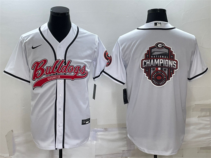 Men's Georgia Bulldogs White Team Big Logo With Patch Cool Base Stitched Baseball Jersey Men's Georgia Bulldogs White Team Big Logo With Patch Cool Base Stitched Baseball Jersey