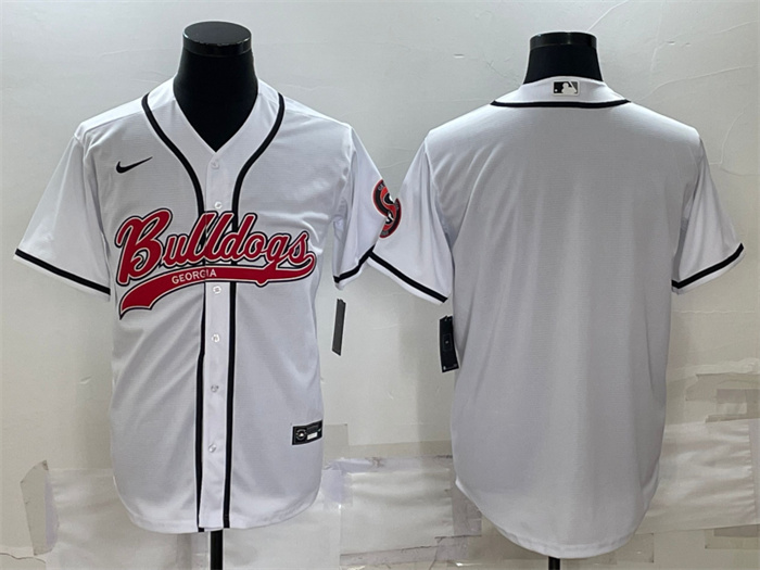 Men's Georgia Bulldogs Blank White With Patch Cool Base Stitched Baseball Jersey Men's Georgia Bulldogs Blank White With Patch Cool Base Stitched Baseball Jersey