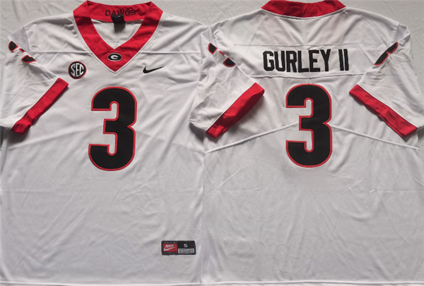 Men’s Georgia Bulldogs #3 GURLEY II White College Football Stitched Jersey Men’s Georgia Bulldogs #3 GURLEY II White College Football Stitched Jersey