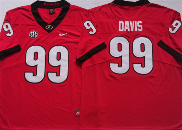 Men’s Georgia Bulldogs #99 DAVIS Red College Football Stitched Jersey Men’s Georgia Bulldogs #99 DAVIS Red College Football Stitched Jersey