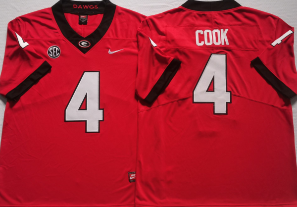 Men’s Georgia Bulldogs #4 COOK Red College Football Stitched Jerseys Men’s Georgia Bulldogs #4 COOK Red College Football Stitched Jerseys