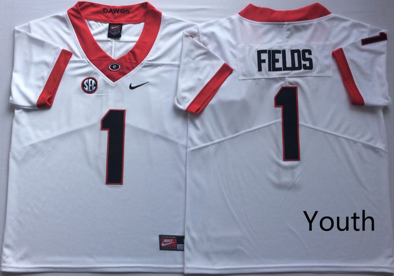 Youth Georgia Bulldogs 1 Justin Fields White Youth Nike College Football Jersey Youth Georgia Bulldogs 1 Justin Fields White Youth Nike College Football Jersey