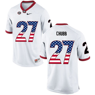 Georgia Bulldogs 27 Nick Chubb White USA Flag College Football Jersey Georgia Bulldogs 27 Nick Chubb White USA Flag College Football Jersey