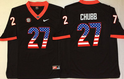 Georgia Bulldogs 27 Nick Chubb Black USA Flag College Jersey Georgia Bulldogs 27 Nick Chubb Black USA Flag College Jersey