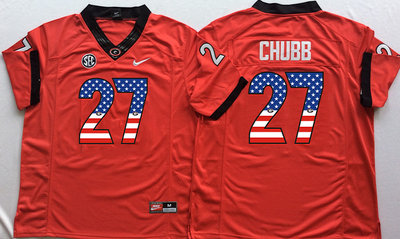 Georgia Bulldogs 27 Nick Chubb Red USA Flag College Jersey Georgia Bulldogs 27 Nick Chubb Red USA Flag College Jersey