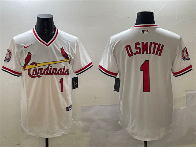 Men's St. Louis Cardinals #1 Ozzie Smith White With Patch Stitched Baseball Jersey Men's St. Louis Cardinals #1 Ozzie Smith White With Patch Stitched Baseball Jersey