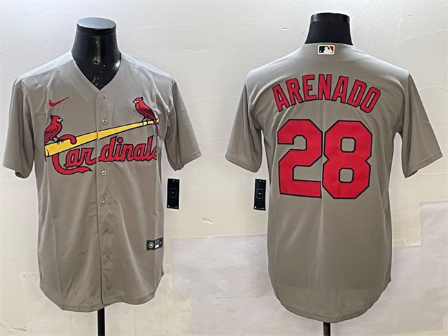 Men's St. Louis Cardinals #28 Nolan Arenado Grey Cool Base Stitched Baseball Jersey Men's St. Louis Cardinals #28 Nolan Arenado Grey Cool Base Stitched Baseball Jersey