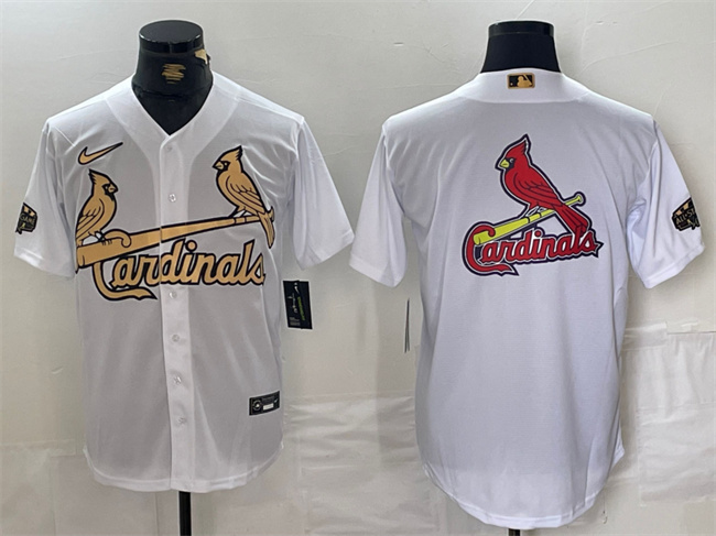 Men's St. Louis Cardinals Team Big Logo All-Star White Gold Stitched Baseball Jersey 2 Men's St. Louis Cardinals Team Big Logo All-Star White Gold Stitched Baseball Jersey 2