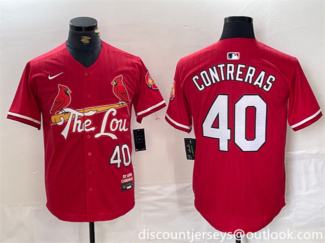 Men's St. Louis Cardinals #40 Willson Contreras Red 2024 City Connect Stitched Baseball Jersey Men's St. Louis Cardinals #40 Willson Contreras Red 2024 City Connect Stitched Baseball Jersey
