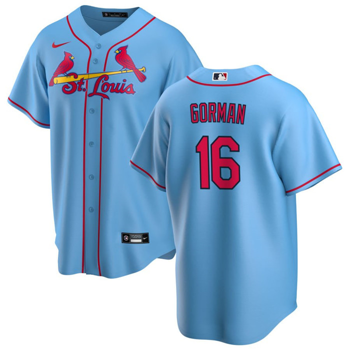 Men's St. Louis Cardinals #16 Nolan Gorman Blue Cool Base Stitched Jersey Men's St. Louis Cardinals #16 Nolan Gorman Blue Cool Base Stitched Jersey