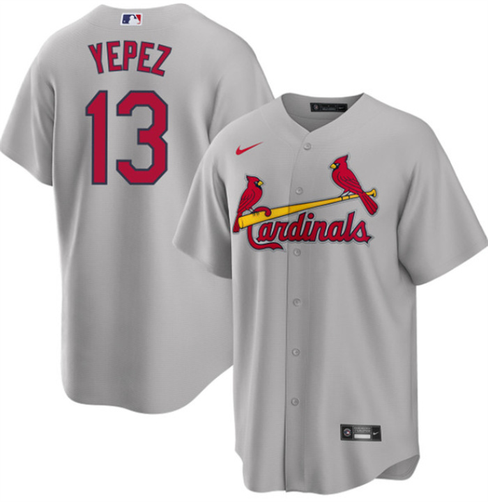 Men's St. Louis Cardinals #13 Juan Yepez Grey Cool Base Stitched Jersey Men's St. Louis Cardinals #13 Juan Yepez Grey Cool Base Stitched Jersey