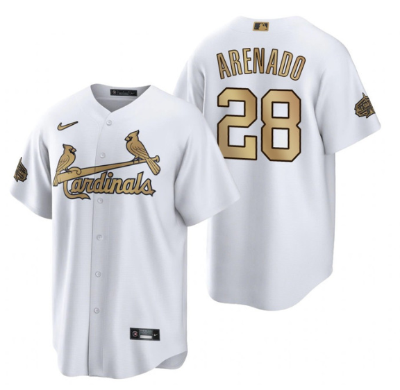 Men's St. Louis Cardinals #28 Nolan Arenado 2022 All-Star White Cool Base Stitched Baseball Jersey Men's St. Louis Cardinals #28 Nolan Arenado 2022 All-Star White Cool Base Stitched Baseball Jersey
