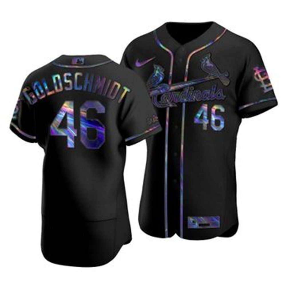St. Louis Cardinals #46 Paul Goldschmidt Men's Nike Iridescent Holographic Collection MLB Jersey - Black St. Louis Cardinals #46 Paul Goldschmidt Men's Nike Iridescent Holographic Collection MLB Jersey - Black