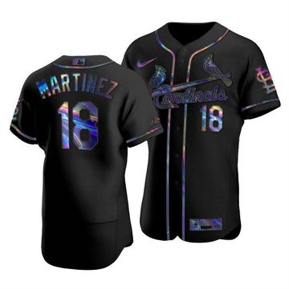 St. Louis Cardinals #18 Carlos Martinez Men's Nike Iridescent Holographic Collection MLB Jersey - Black St. Louis Cardinals #18 Carlos Martinez Men's Nike Iridescent Holographic Collection MLB Jersey - Black