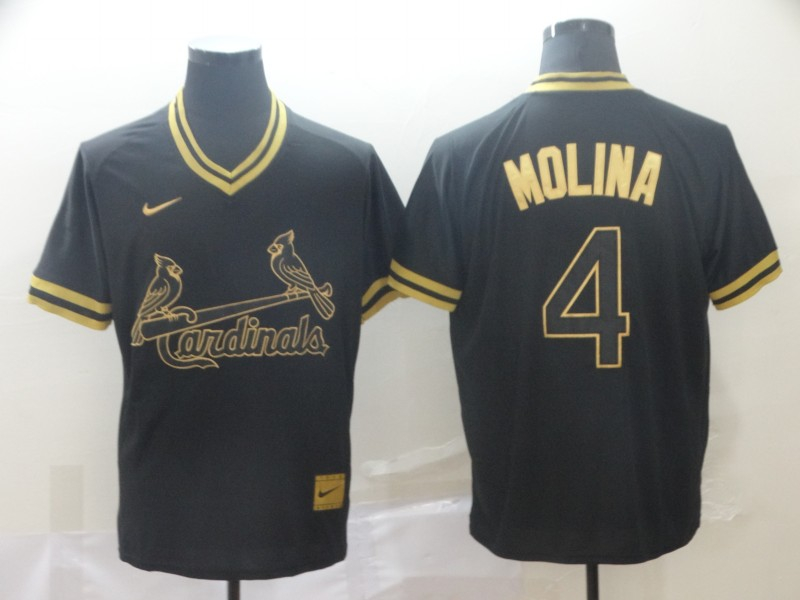 Cardinals 4 Yadier Molina Black Gold Nike Cooperstown Collection Legend V Neck Jersey Cardinals 4 Yadier Molina Black Gold Nike Cooperstown Collection Legend V Neck Jersey