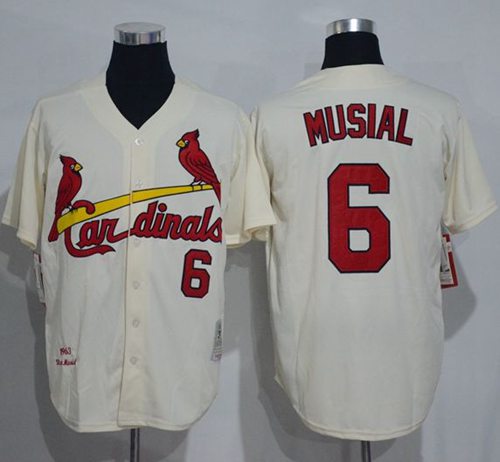 Mitchell And Ness 1963 Cardinals #6 Stan Musial Cream Throwback Stitched MLB Jersey Mitchell And Ness 1963 Cardinals #6 Stan Musial Cream Throwback Stitched MLB Jersey