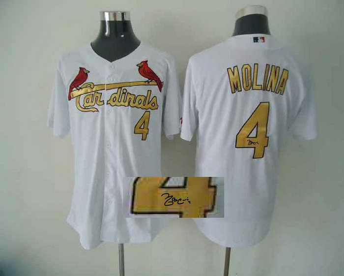 mlb jerseys st.louis cardinals #4 molina White Gold Signed Jersey mlb jerseys st.louis cardinals #4 molina White Gold Signed Jersey
