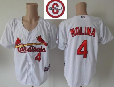 St.Louis Cardinals 4 Yadier Molina White Cool Base MLB Jersey 6# Patch St.Louis Cardinals 4 Yadier Molina White Cool Base MLB Jersey 6# Patch