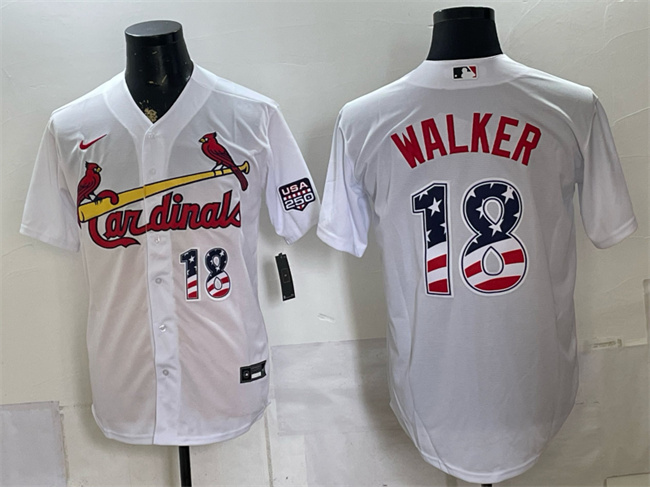 Men's St. Louis Cardinals #18 Jordan Walker White USA 250 Fourth of July Stitched Baseball Jersey Men's St. Louis Cardinals #18 Jordan Walker White USA 250 Fourth of July Stitched Baseball Jersey