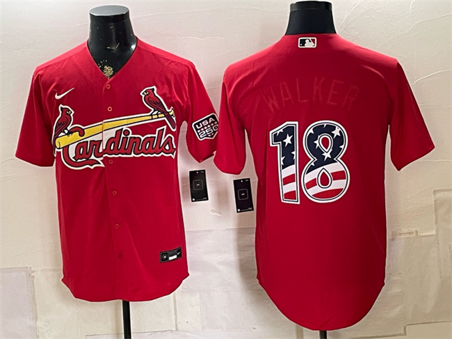 Men's St. Louis Cardinals #18 Jordan Walker Red USA 250 Fourth of July Stitched Baseball Jersey Men's St. Louis Cardinals #18 Jordan Walker Red USA 250 Fourth of July Stitched Baseball Jersey
