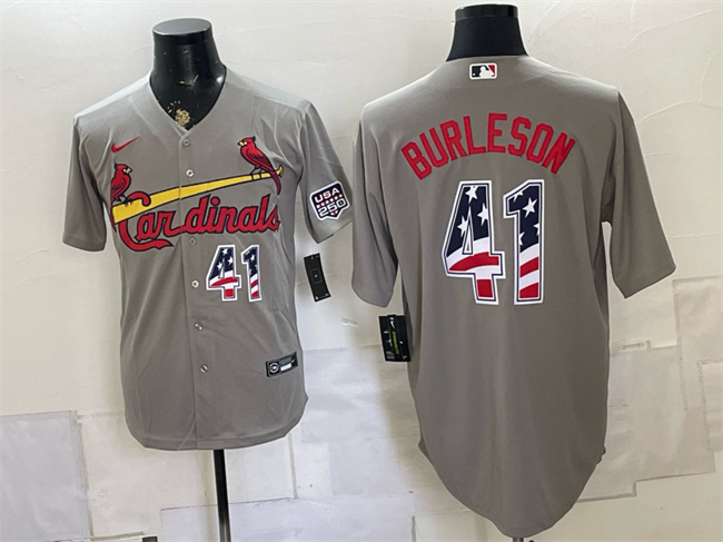 Men's St. Louis Cardinals #41 Alec Burleson Grey USA 250 Fourth of July Stitched Baseball Jersey Men's St. Louis Cardinals #41 Alec Burleson Grey USA 250 Fourth of July Stitched Baseball Jersey