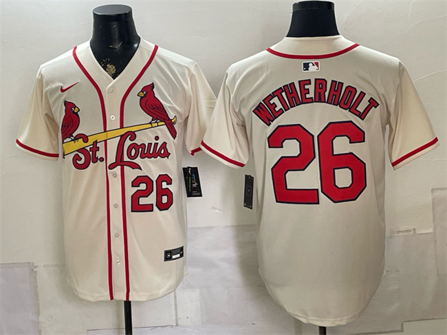 Men's St. Louis Cardinals #26 JJ Wetherholt Cream Limited Stitched Baseball Jersey Men's St. Louis Cardinals #26 JJ Wetherholt Cream Limited Stitched Baseball Jersey