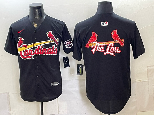 Men's St. Louis Cardinals Team Big Logo Black USA 250 Patch Stitched Baseball JerseyS