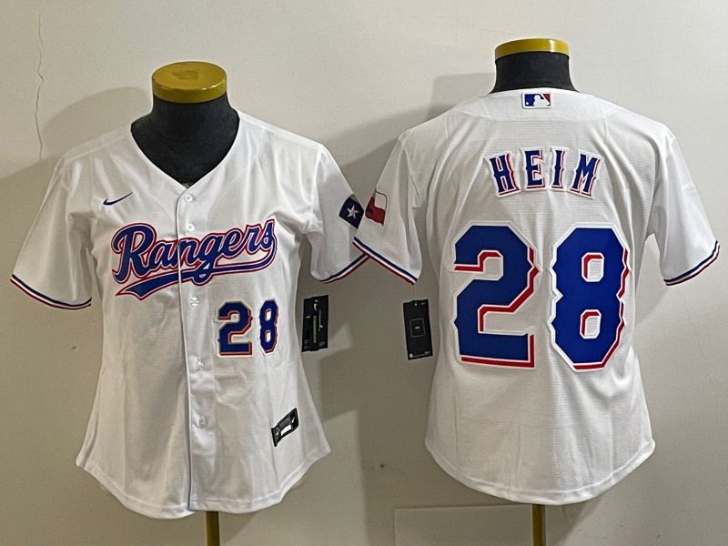 Women Texas Rangers #28 Jonah Heim White With Patch Stitched Baseball Jersey Women Texas Rangers #28 Jonah Heim White With Patch Stitched Baseball Jersey