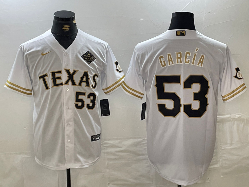 Men's Texas Rangers #53 Adolis García White Gold With Patch Cool Base Stitched Baseball jerseys