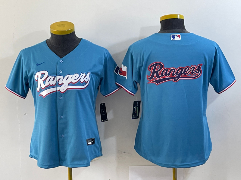 Women's Texas Rangers Blue Team Big Logo With Patch Stitched Baseball Jersey(Run Small) 4 Women's Texas Rangers Blue Team Big Logo With Patch Stitched Baseball Jersey(Run Small) 4