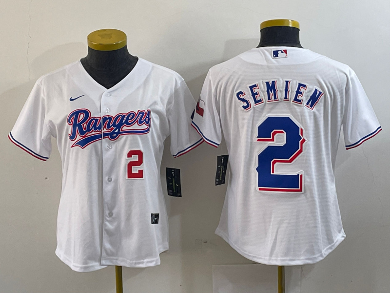 Women Texas Rangers #2 Marcus Semien White Gold Cool Base Stitched Baseball Jersey 3 Women Texas Rangers #2 Marcus Semien White Gold Cool Base Stitched Baseball Jersey 3