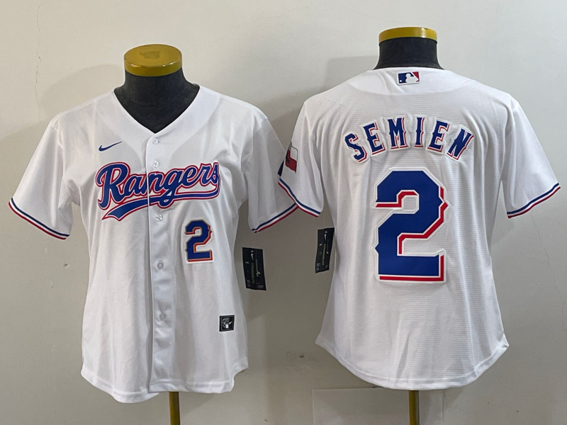 Women Texas Rangers #2 Marcus Semien White Gold Cool Base Stitched Baseball Jersey Women Texas Rangers #2 Marcus Semien White Gold Cool Base Stitched Baseball Jersey