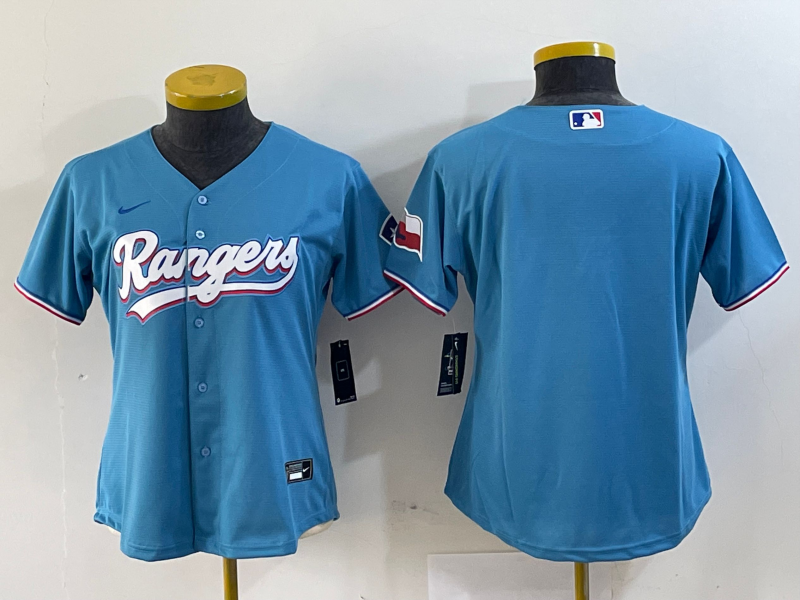 Women's Texas Rangers Blank Blue With Patch Stitched Baseball Jersey(Run Small) Women's Texas Rangers Blank Blue With Patch Stitched Baseball Jersey(Run Small)