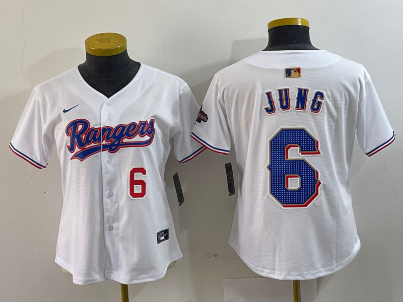 Women Texas Rangers #6 Josh Jung White Gold Stitched Baseball Jersey Women Texas Rangers #6 Josh Jung White Gold Stitched Baseball Jersey