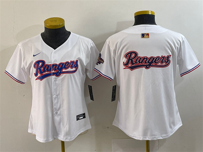 Women's Texas Rangers Team Big Logo White Gold Stitched Baseball Jersey(Run Small) Women's Texas Rangers Team Big Logo White Gold Stitched Baseball Jersey(Run Small)
